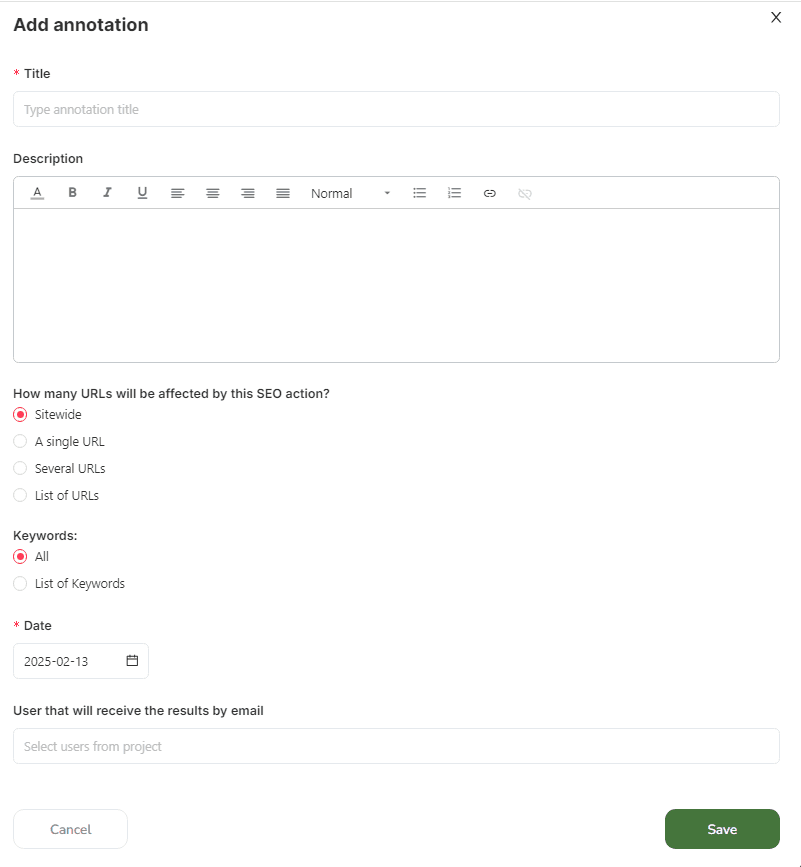 funkcja Annotation w SEOcrawl