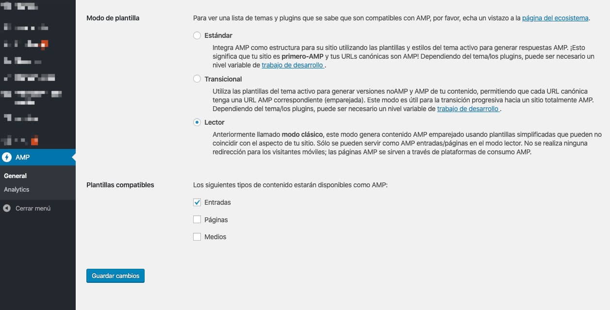 AMP for WordPress 설정