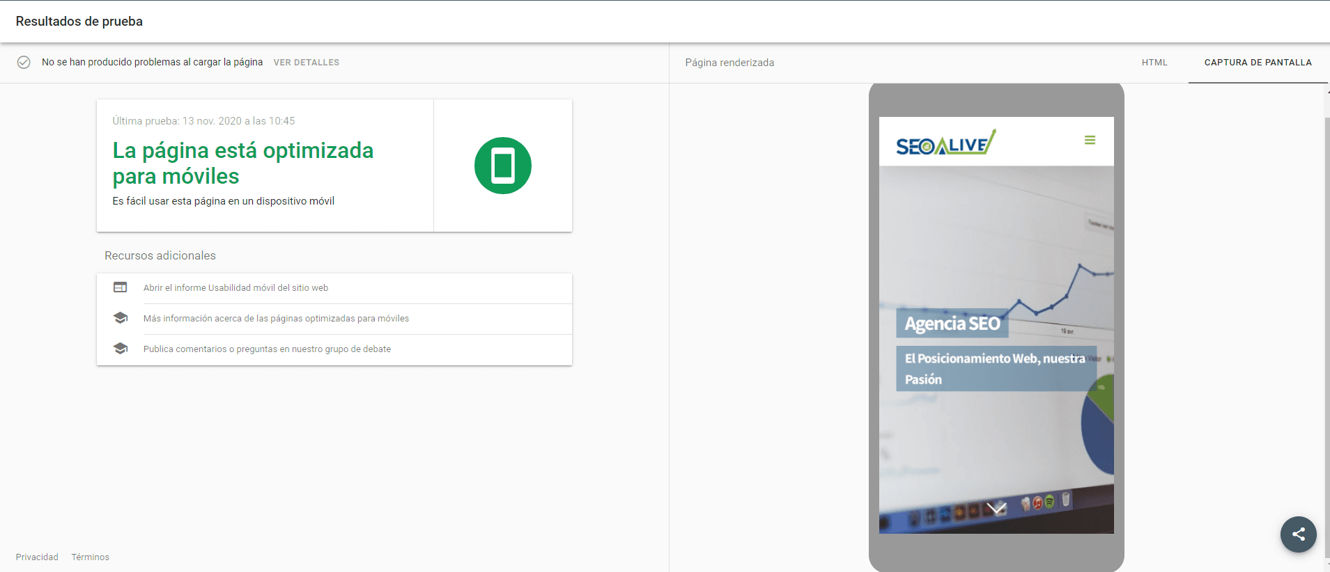 Herramienta optimización dispositivos moviles de Google