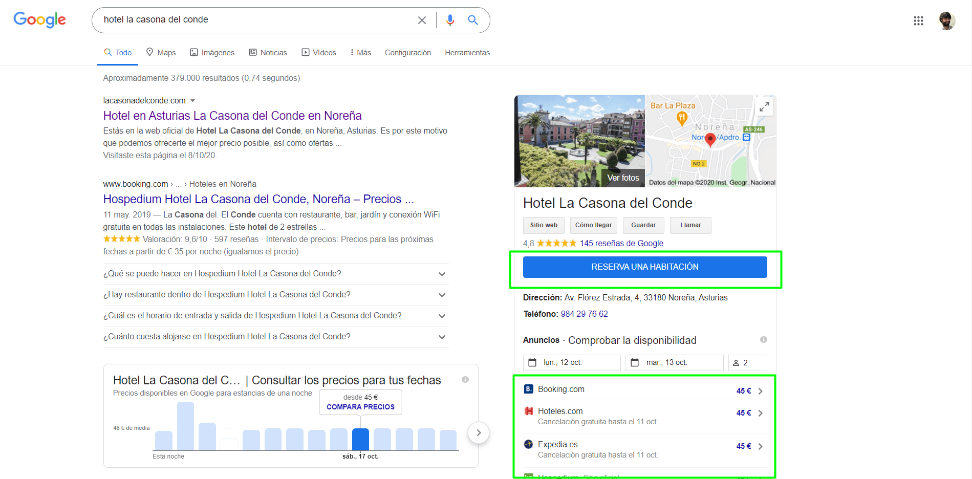 Google My Business listing in the SERPs