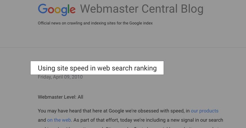 SEO ranking 요소로서의 속도