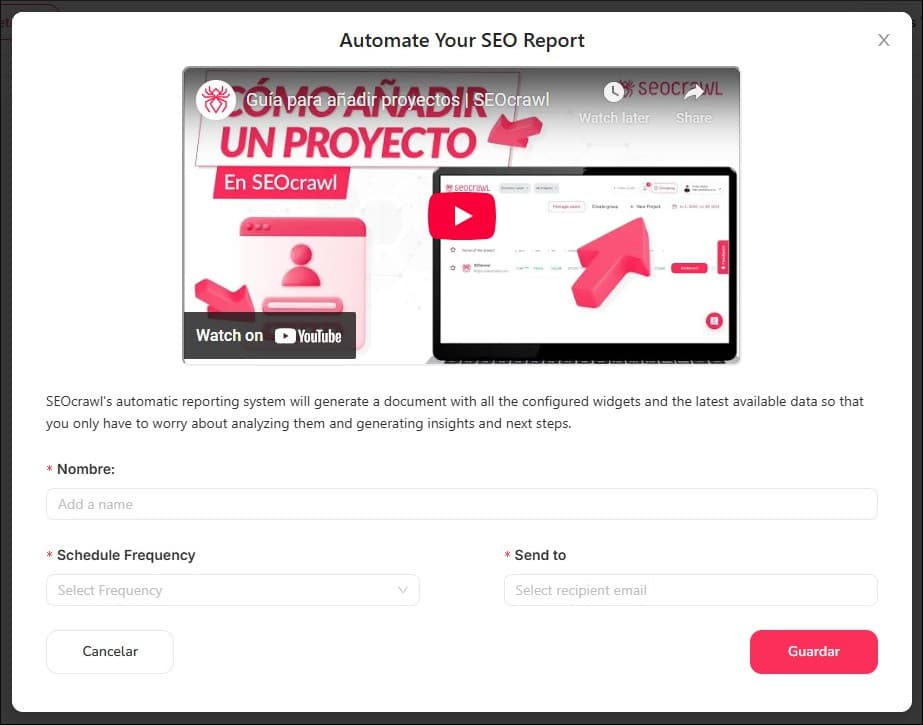Automate the sending of your reports with SEOcrawl