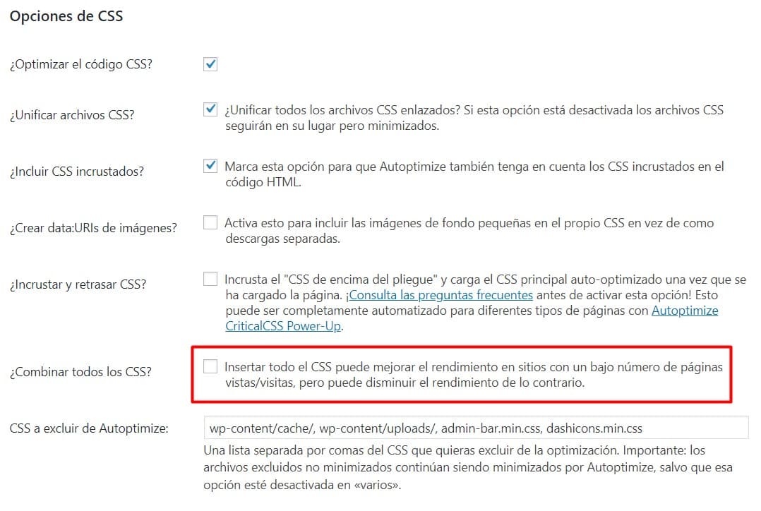 łączenie css autoptimize