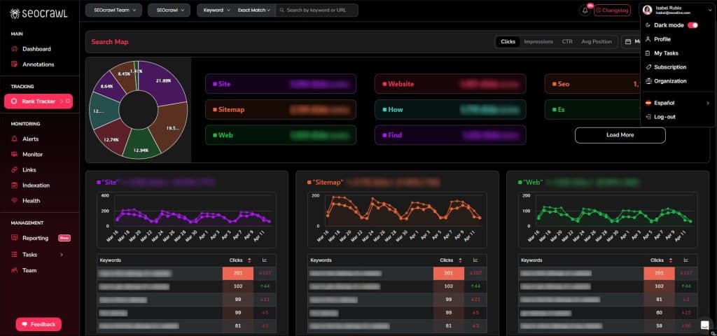 Dark mode in SEOcrawl