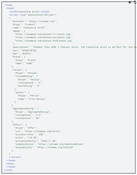 JSON-LD 제품 데이터 마크업 예