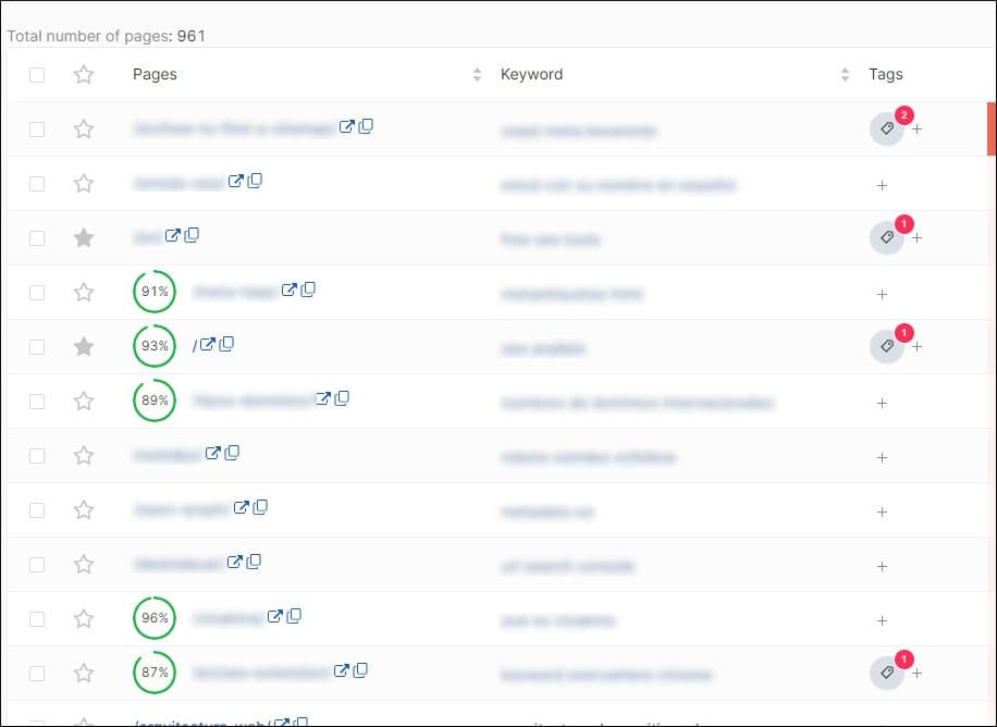 Keyword en Top Pages
