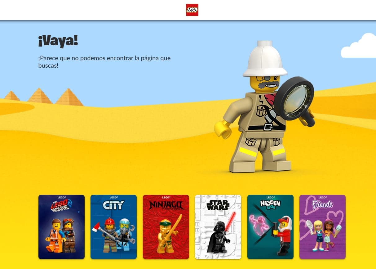 Spersonalizowana strona pokazująca błąd 404 Lego