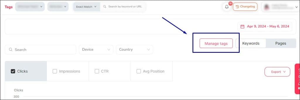 Manage tags button from the Tags page
