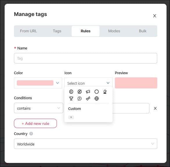 Manage Tags on SEOcrawl