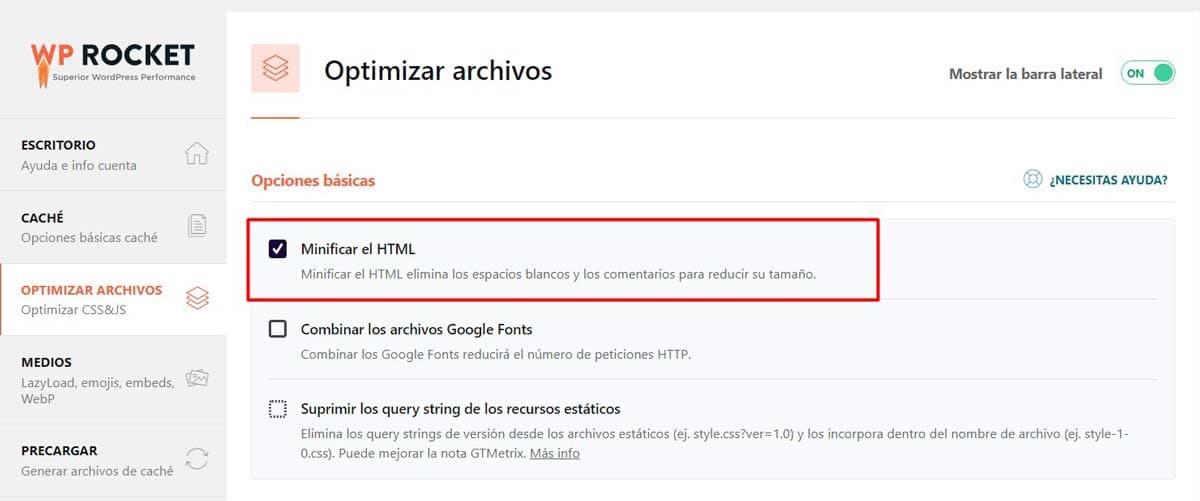 minifikacja html z wp rocket
