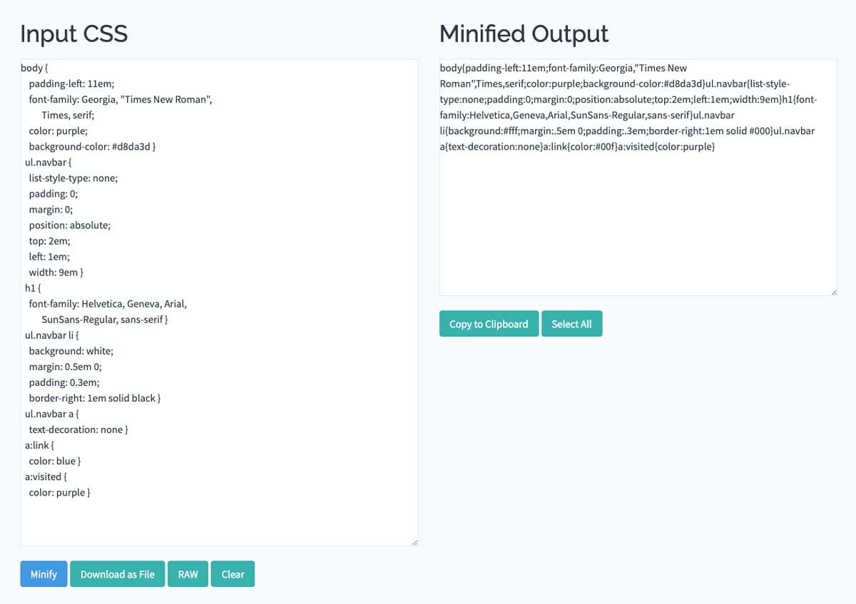 minify css