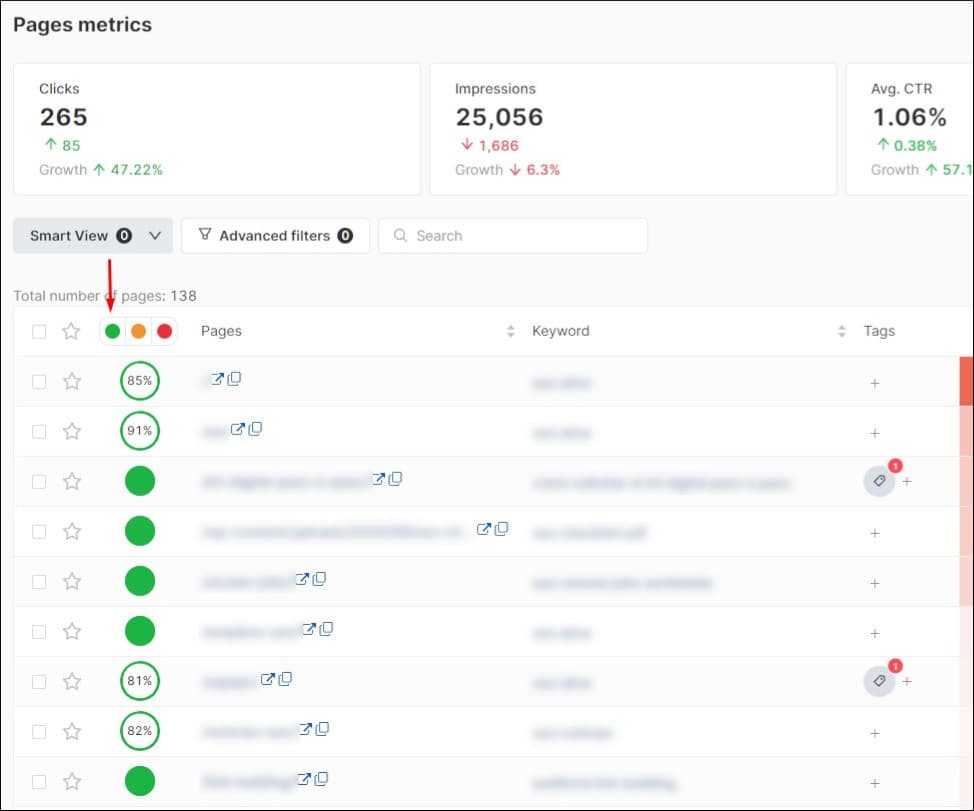 URLs con código de respuesta 200 en SEOcrawl