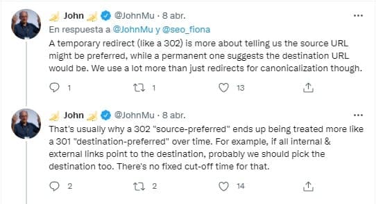 John Mueller는 302 리다이렉트에 대해 뭐라고 말했나?
