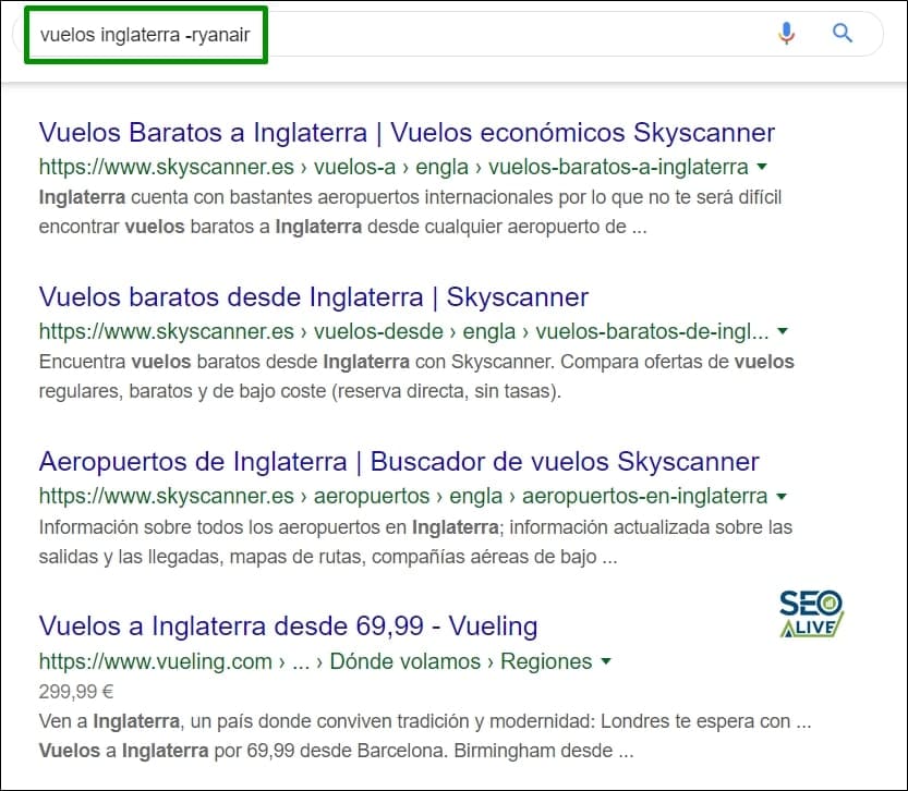 Filtrowane wyniki Google