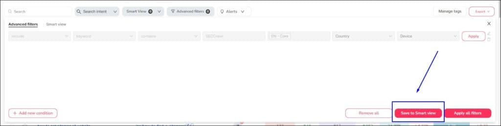 Jak utworzyć smart view w SEOcrawl