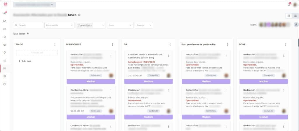 Task manager treści SEOcrawl