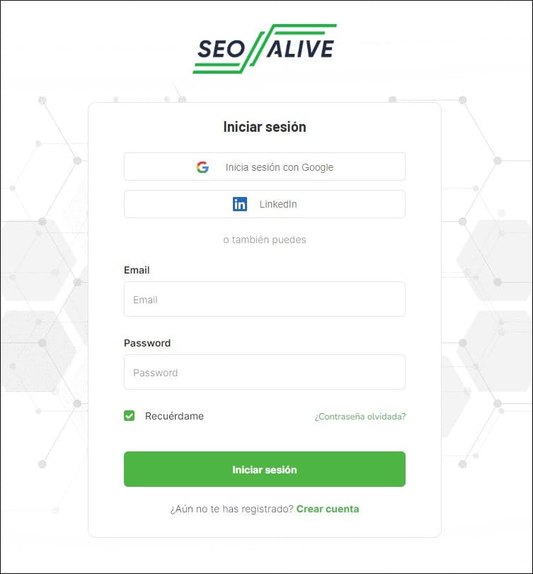 Login page in SEOcrawl AI