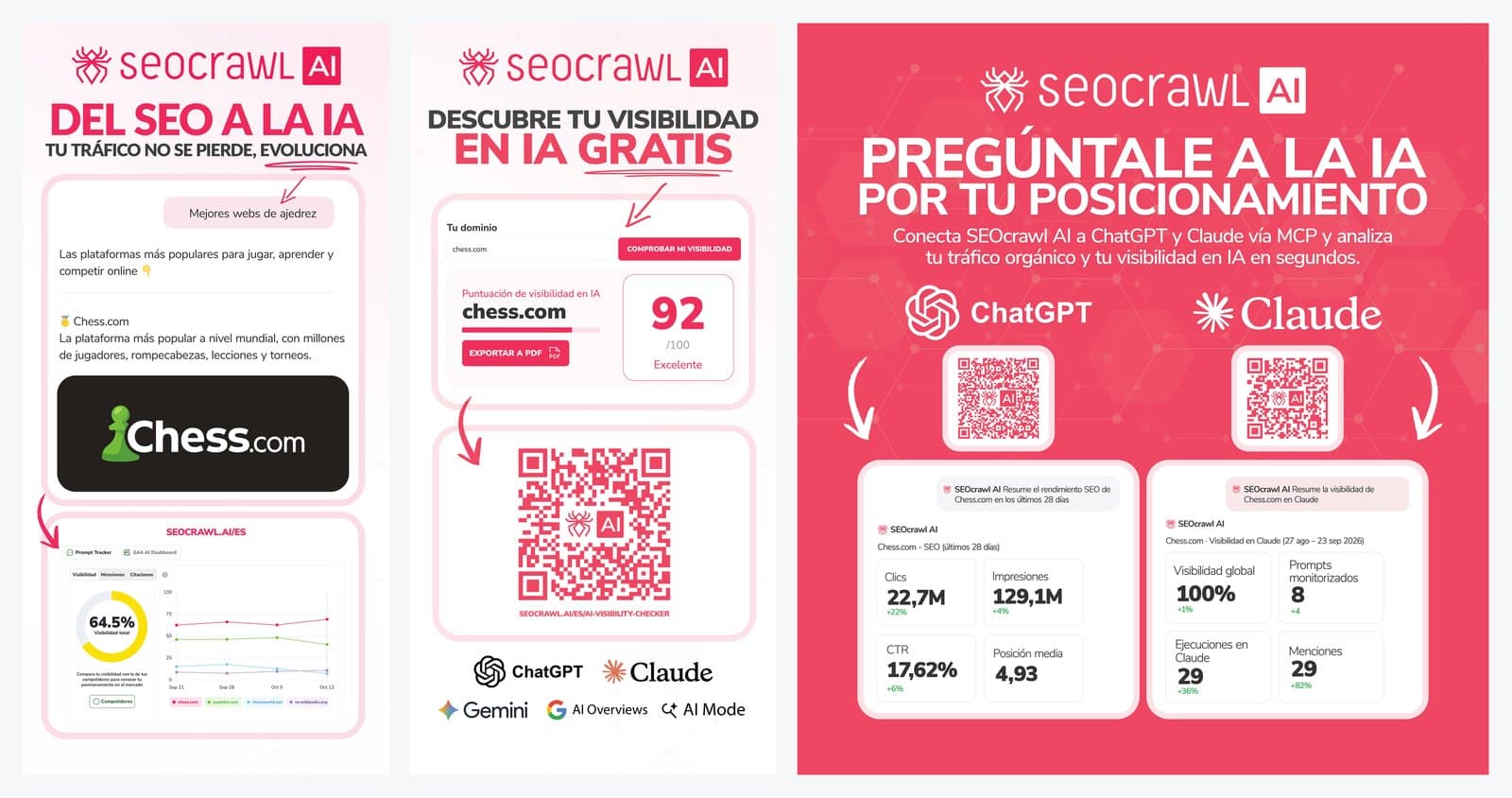 The three roll-ups we designed for the event The three SEOcrawl AI roll-ups for Digital 1to1 Barcelona 2026 (in Spanish): From SEO to AI, Check your AI visibility for free, and Ask AI about your rankings