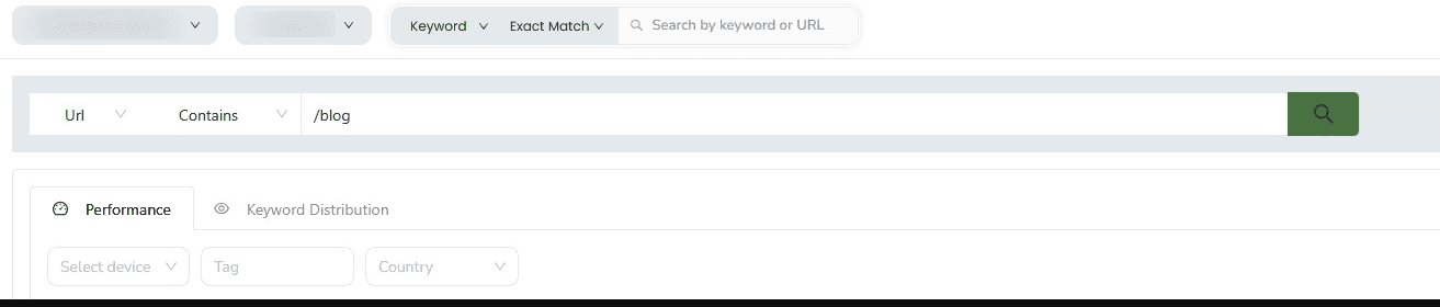 SEOcrawl AI feature to search for a URL or folder within a project. SEOcrawl AI search bar used to look up a URL or folder within a project
