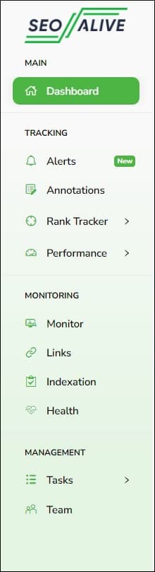 Custom client menu in SEOcrawl AI