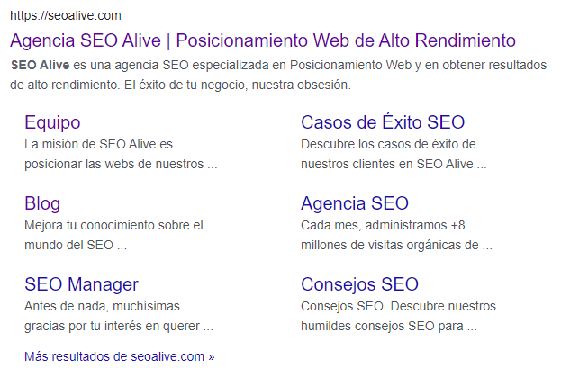 Sitelinks para la búsqueda SEOcrawl AI