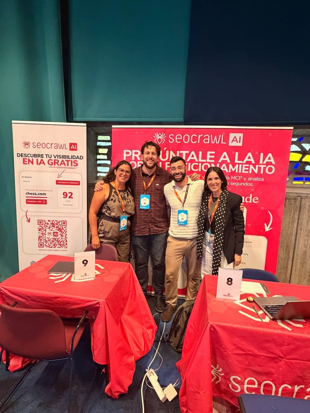 Our booth, ready for the 1to1 meetings The SEOcrawl AI booth at Digital 1to1 Barcelona with the roll-ups and the team