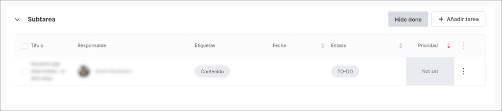 Botón para ocultar subtareas completadas