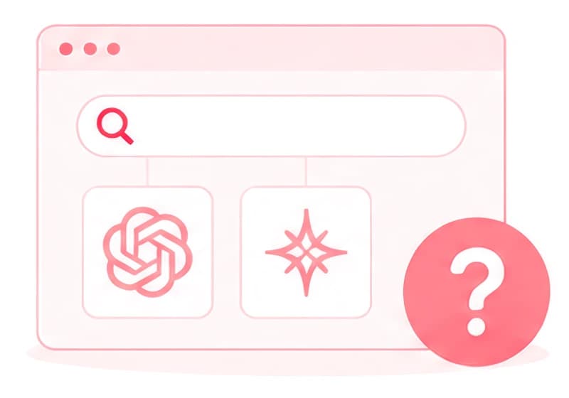شريط بحث مع أيقونتي ChatGPT وGemini وعلامة استفهام — نقطة عمياء في رؤية الذكاء الاصطناعي