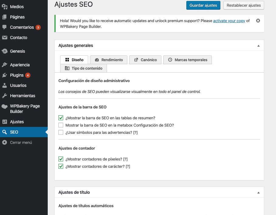 Ajustes SEO de The SEO Framework