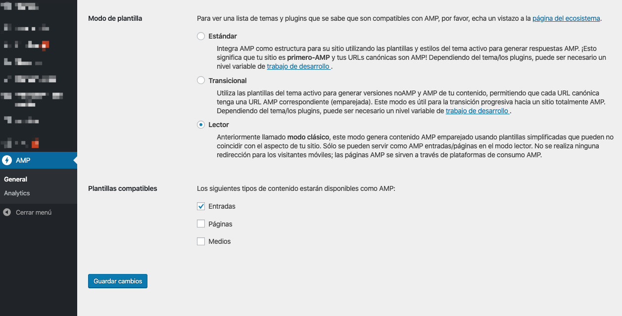Ajustes de AMP para WordPress