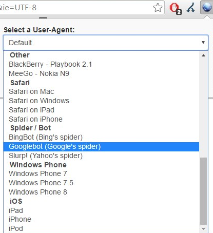 Plugin “User agent  switcher”