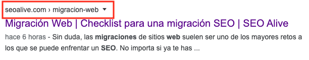 URL en el resultado de búsqueda de Google