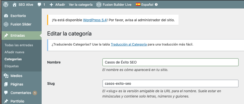 Optimizar el slug de una categoría en Wordpress