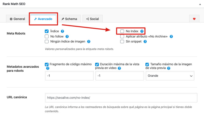 Cómo marcar noindex en WordPress