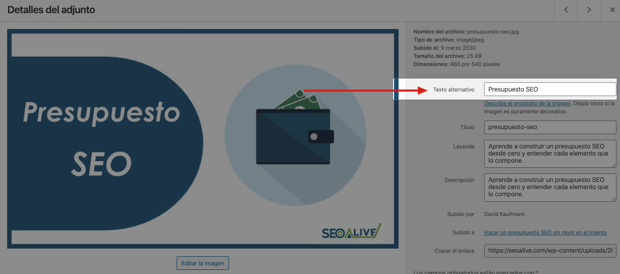Como poner atributo ALT en Wordpress