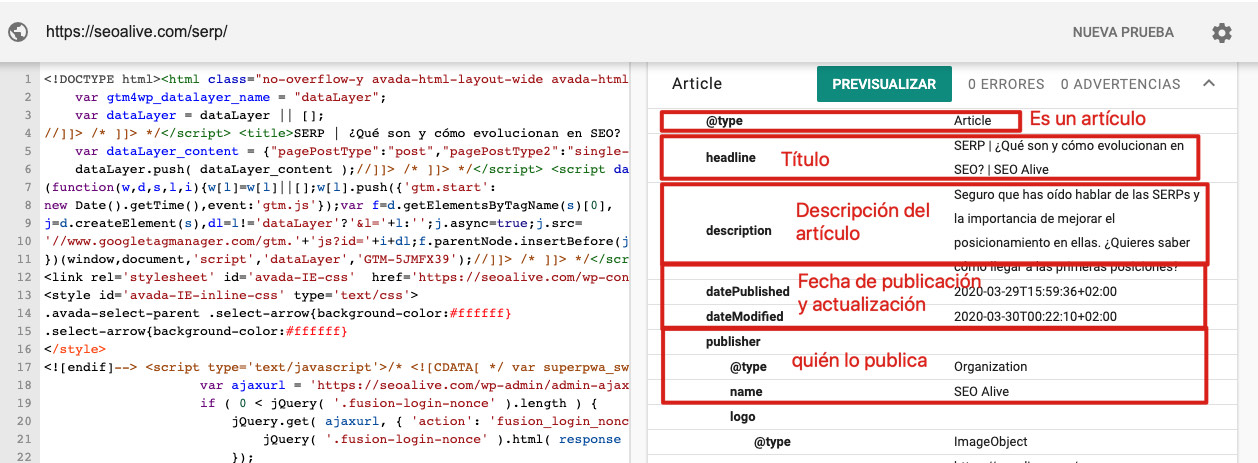 Ejemplo de datos estructurados