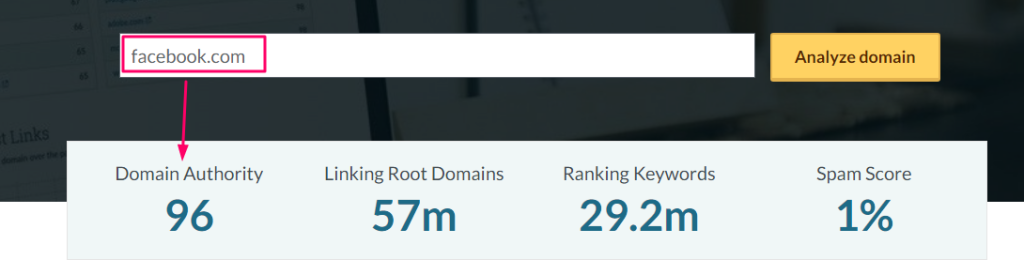 Moz Domain Authority (DA) of Facebook.com
