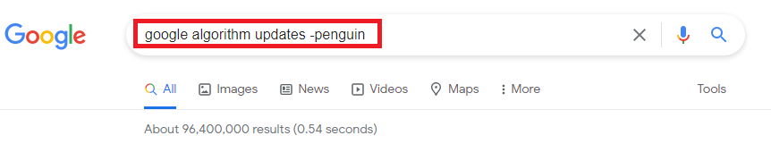 minus operator in search