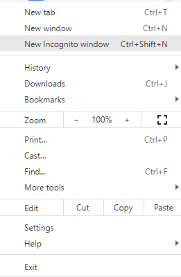 Chrome settings-new incognito window