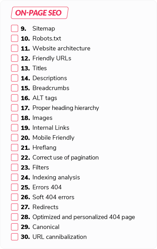 An SEO project's on-page SEO