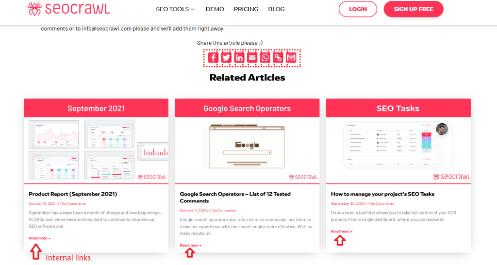 Seocrawl internal links