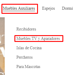 Menú de navegación de una tienda online