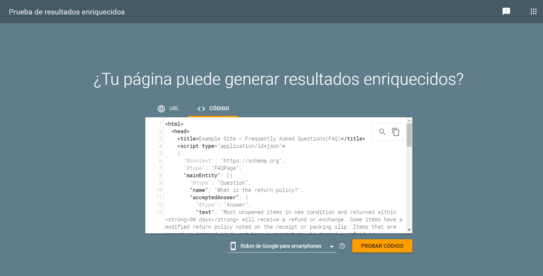 herramienta probador de datos estructurados de Google