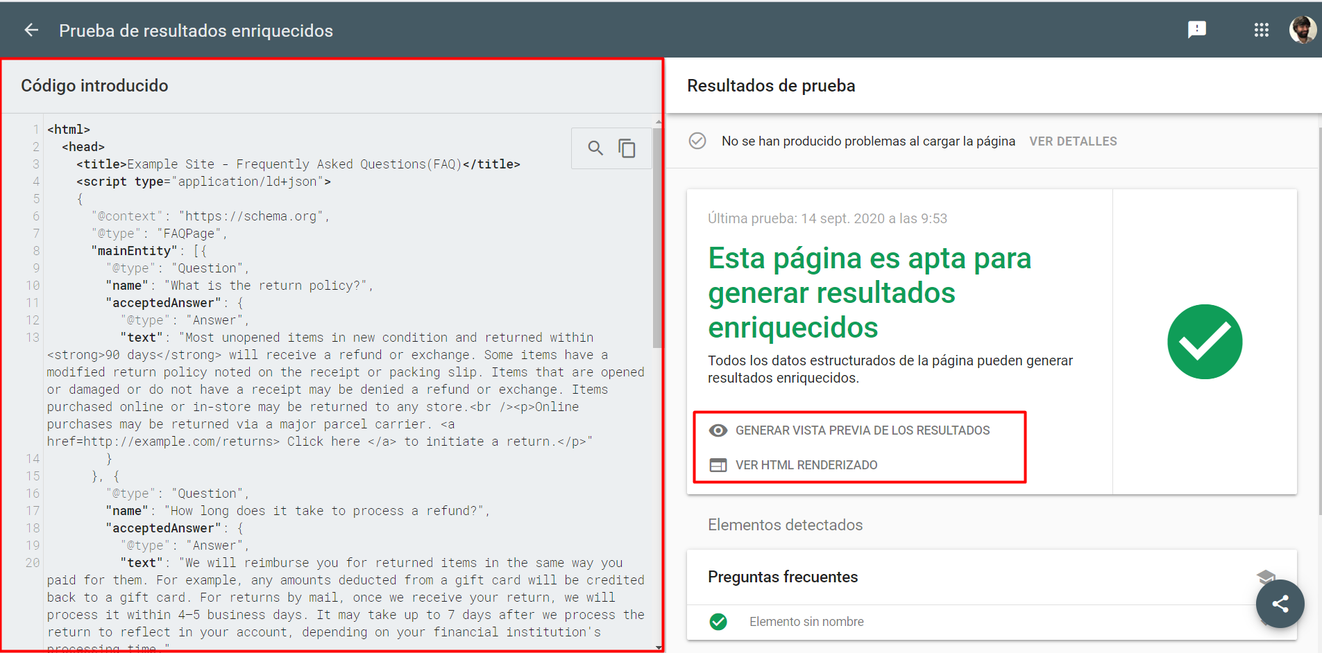 probador de resultados enriquecidos