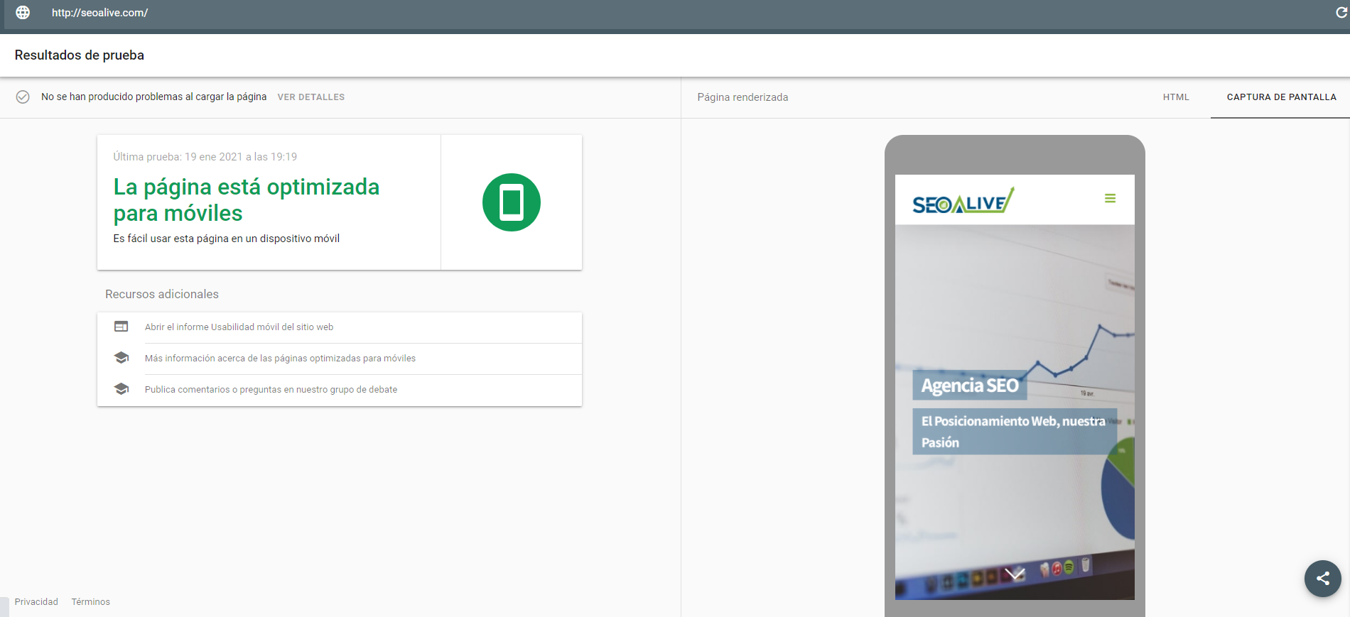 Herramienta de optimización para móviles de Google