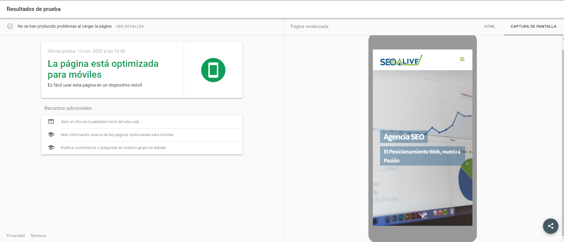 Herramienta optimización dispositivos moviles de Google