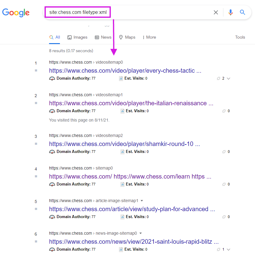 Use Google Search Operators to find sitemaps