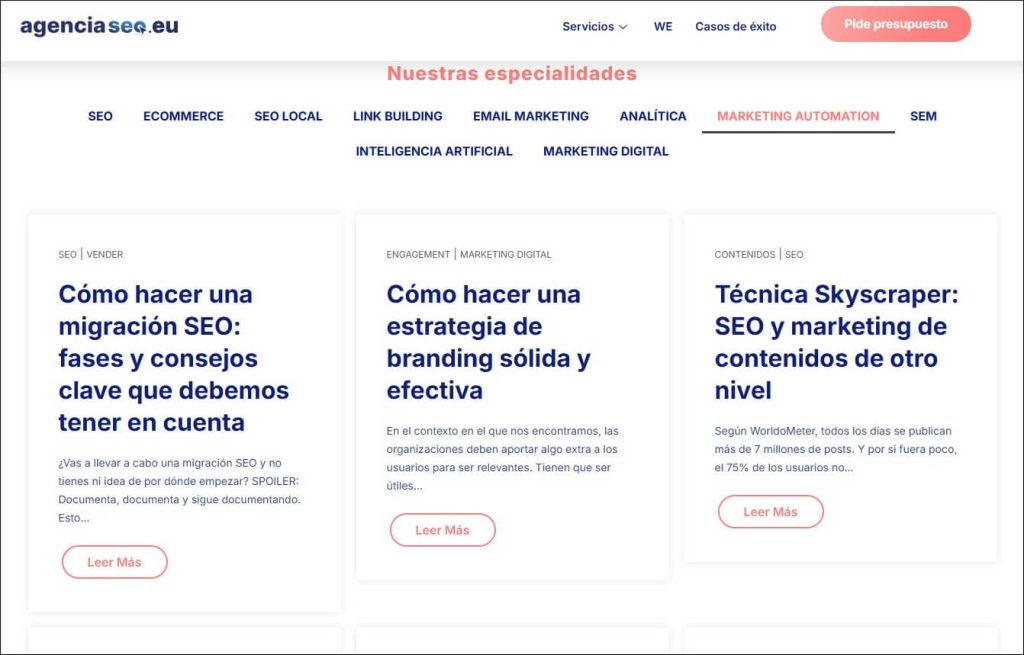 Vista general del blog de Agencia SEO.EU