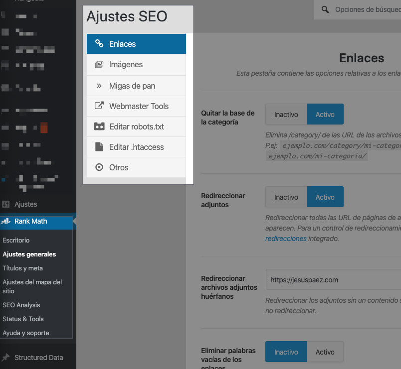 Ajustes adicionales del plugin SEO Rank Math