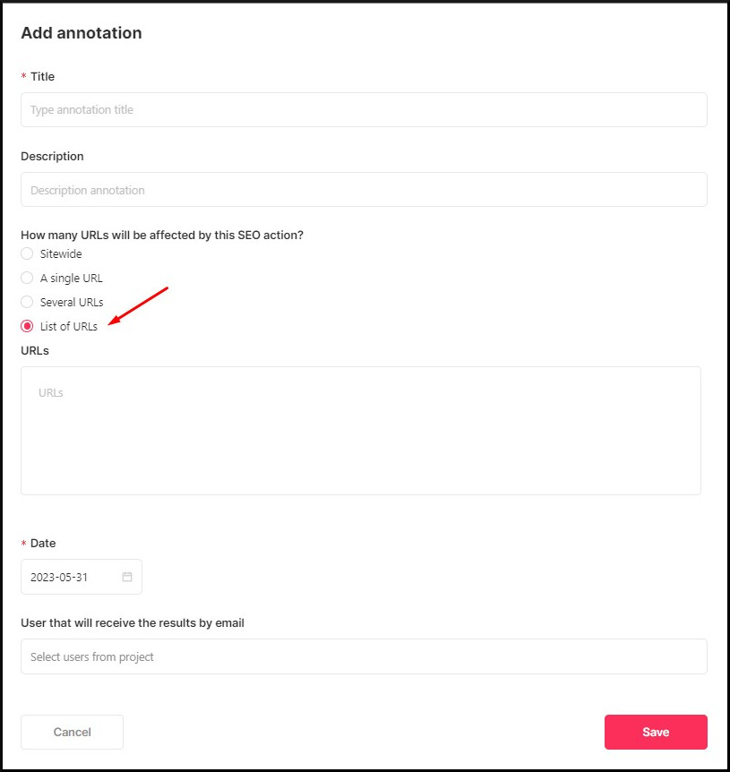 Add URLs list to the annotation tool